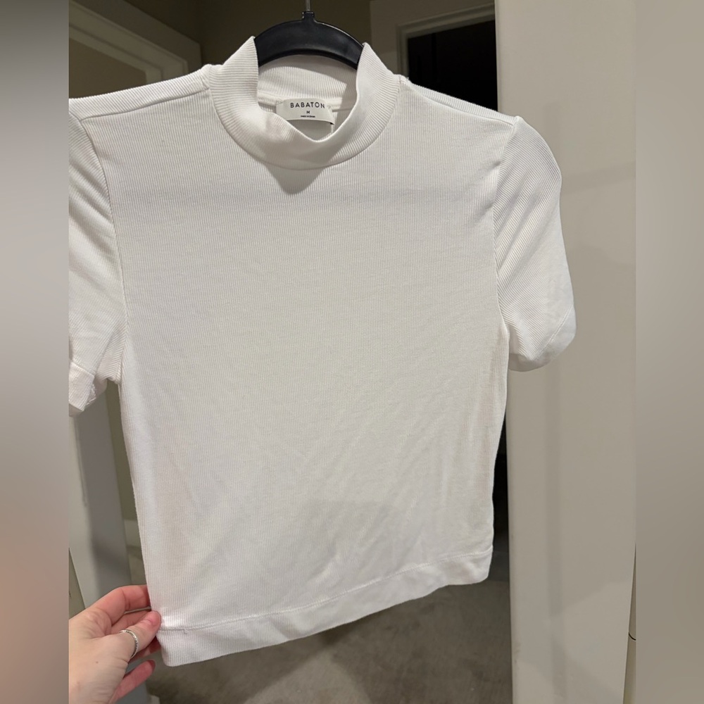Aritzia Babaton White Mock Neck Ribbed Top - NWOT